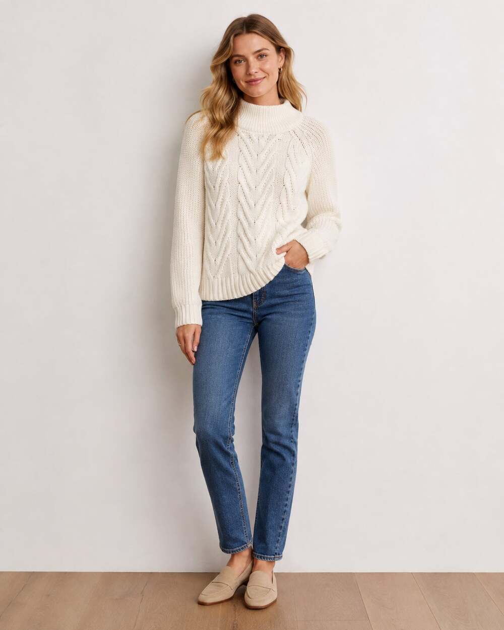 J Crew Winter White Chunky Knit Sweater Womens M Cable Casual Preppy Fall